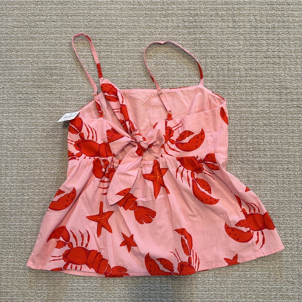 NWT J Crew Factory Tie Back Babydoll Lobster Print Tank Top 8 - Picture 3 of 3